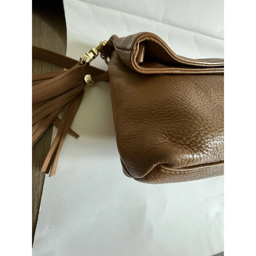 Beautiful Tory Burch Thea Fold-Over Crossbody in Tan Soft Pebbled Leather